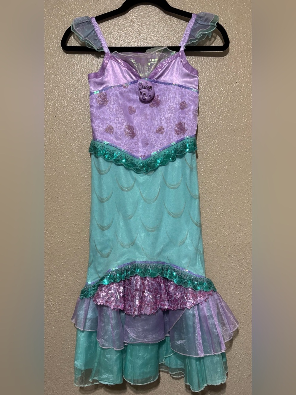 Girls-Kids Ariel Costume Dress by DISNEY with attached music “like new”